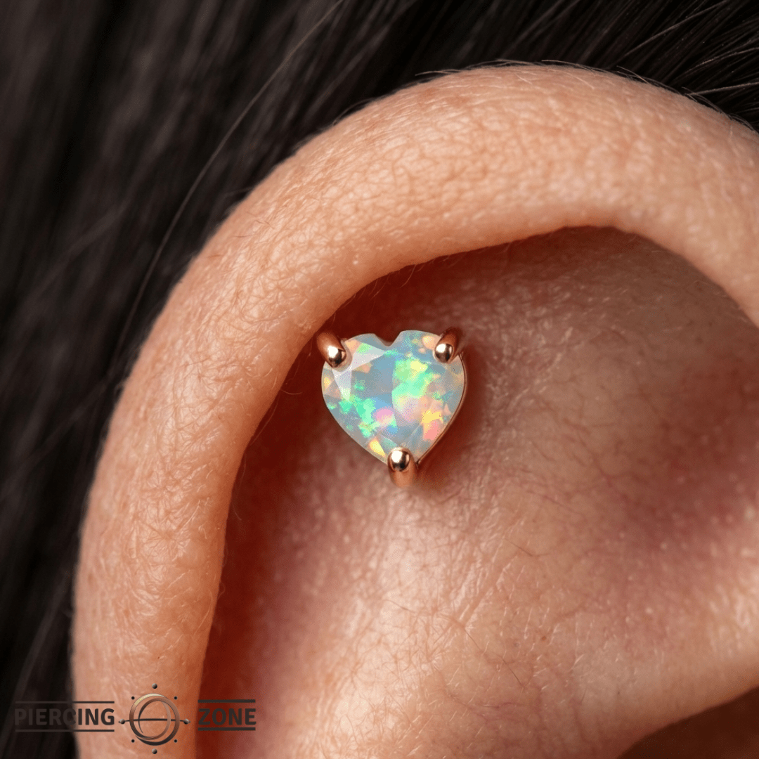 Rainbow Moonstone Heart – 14K Gold Threadless End - piercing - zone.com