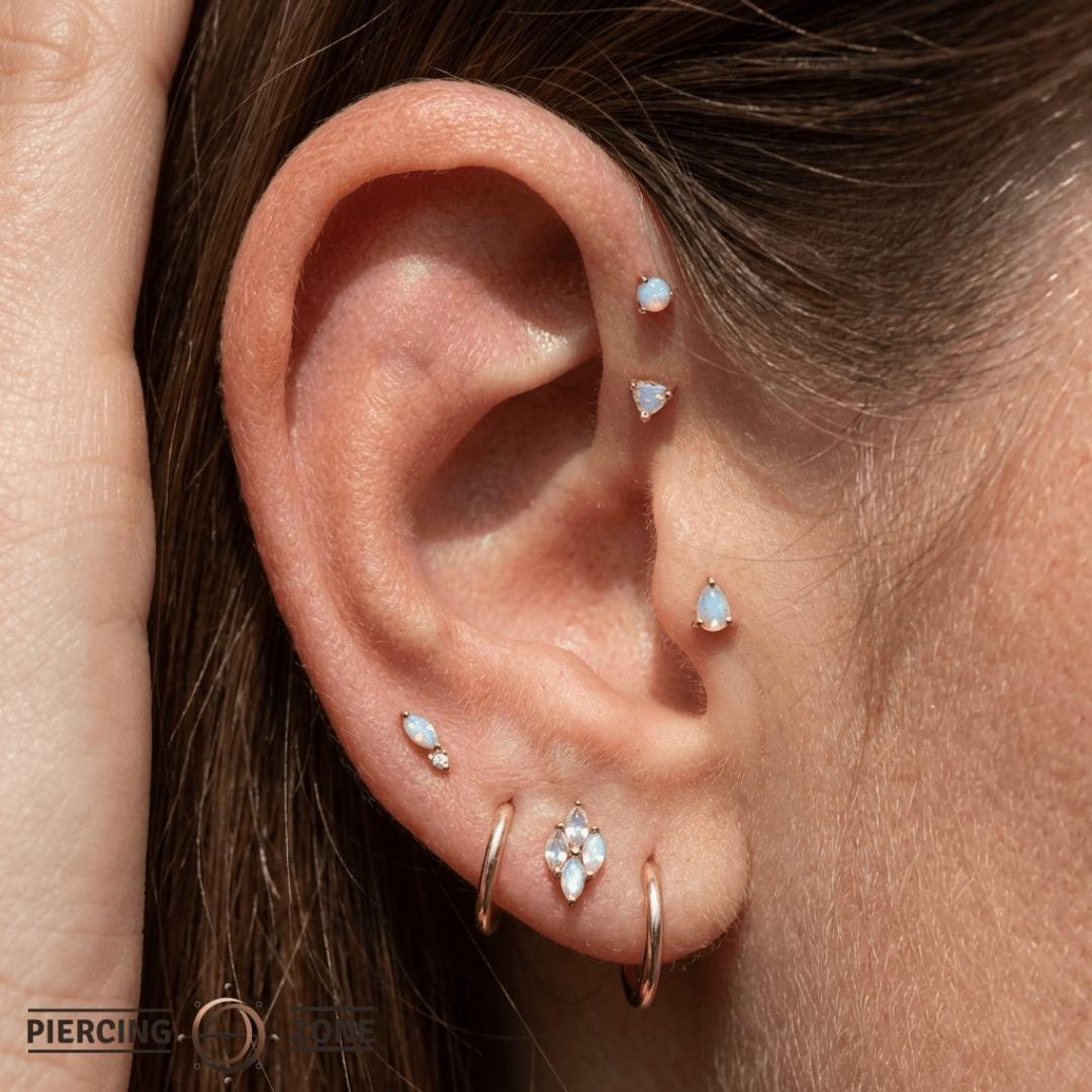 Rainbow Moonstone Pear – 14K Gold Threadless End - piercing - zone.com