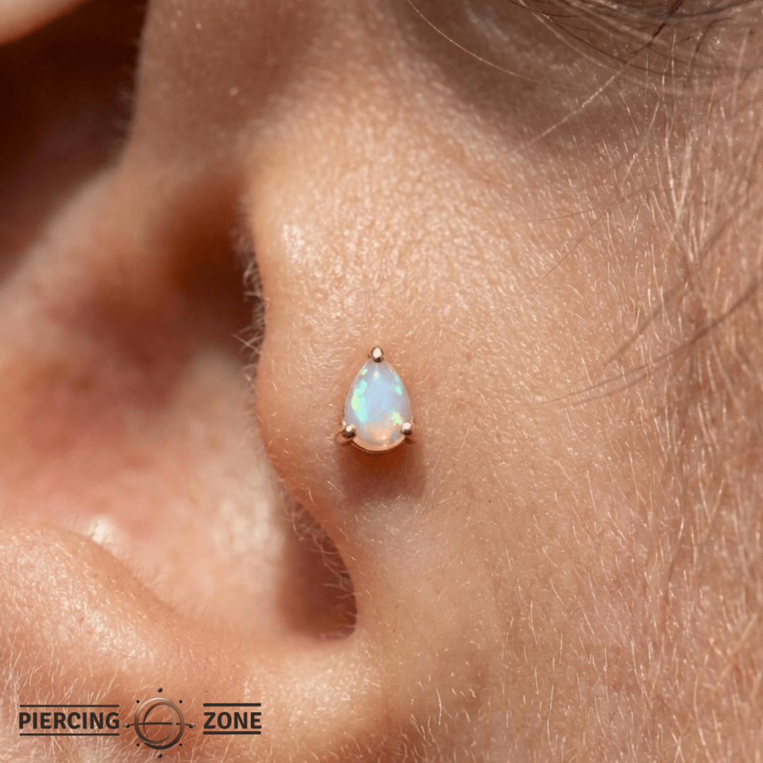 Rainbow Moonstone Pear – 14K Gold Threadless End - piercing - zone.com
