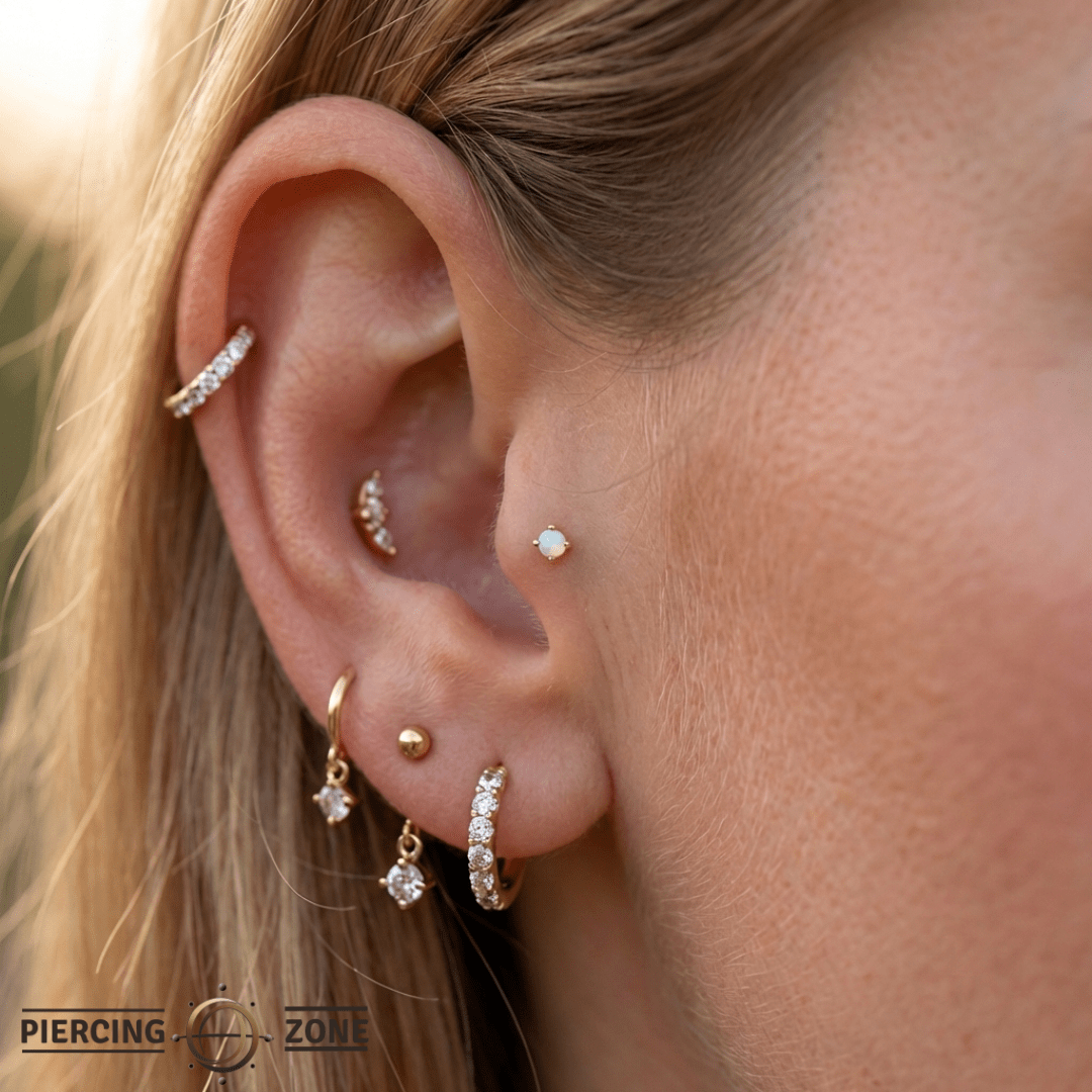 Rainbow Moonstone Prong – 14K Gold Threadless End - piercing - zone.com