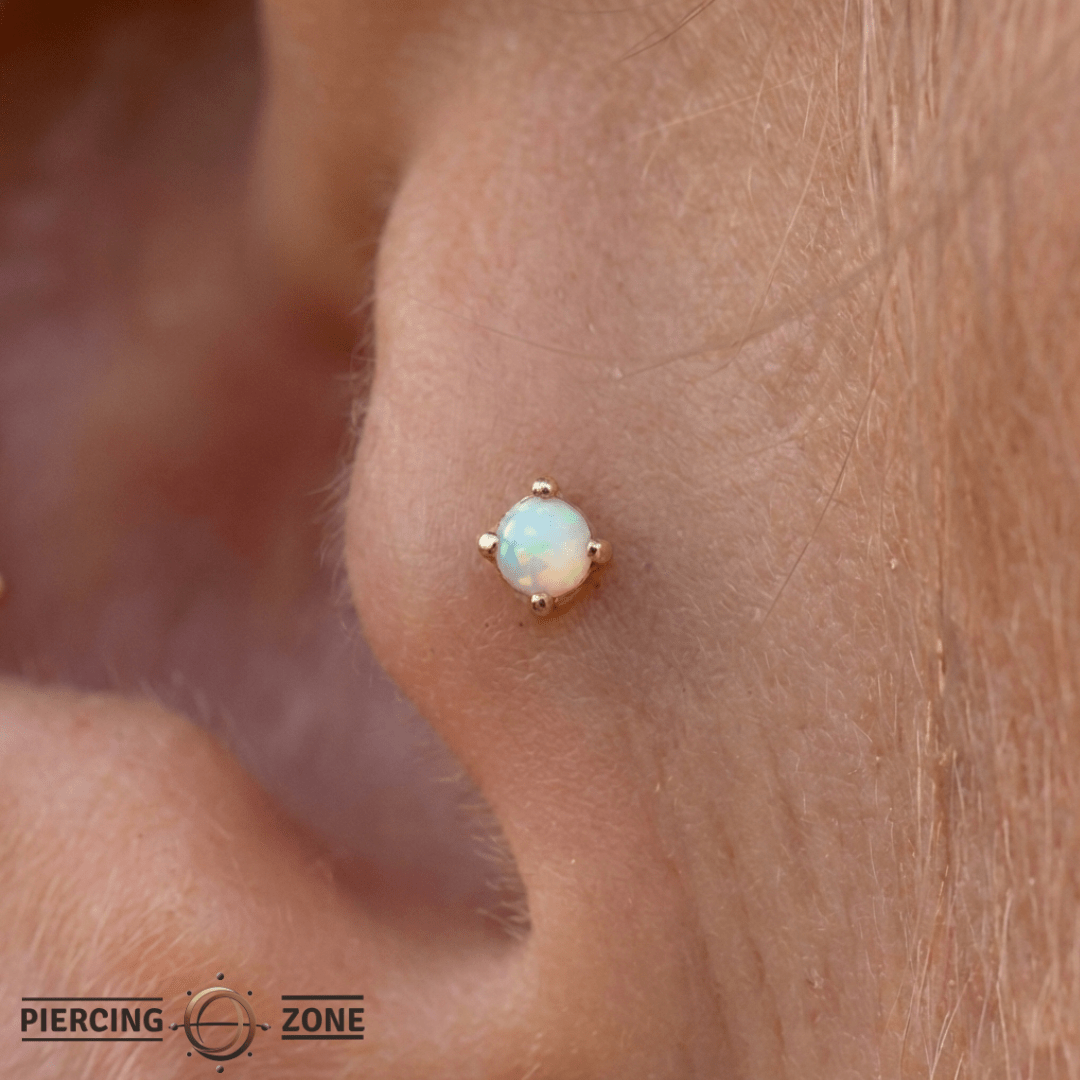 Rainbow Moonstone Prong – 14K Gold Threadless End - piercing - zone.com
