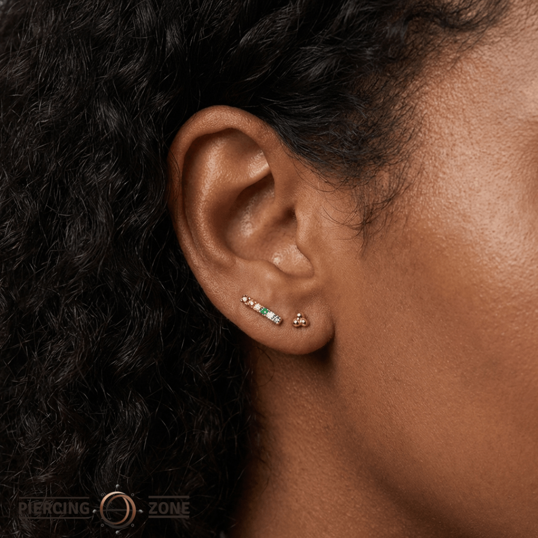 Rainbow Rowe – CZ Cluster Rainbow – 14K Gold Threadless End - piercing - zone.com