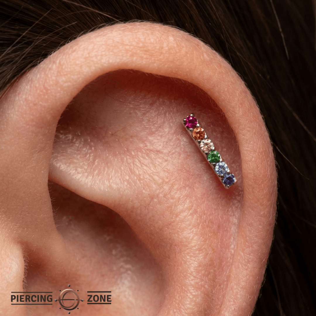 Rainbow Rowe – CZ Cluster Rainbow – 14K Gold Threadless End - piercing - zone.com