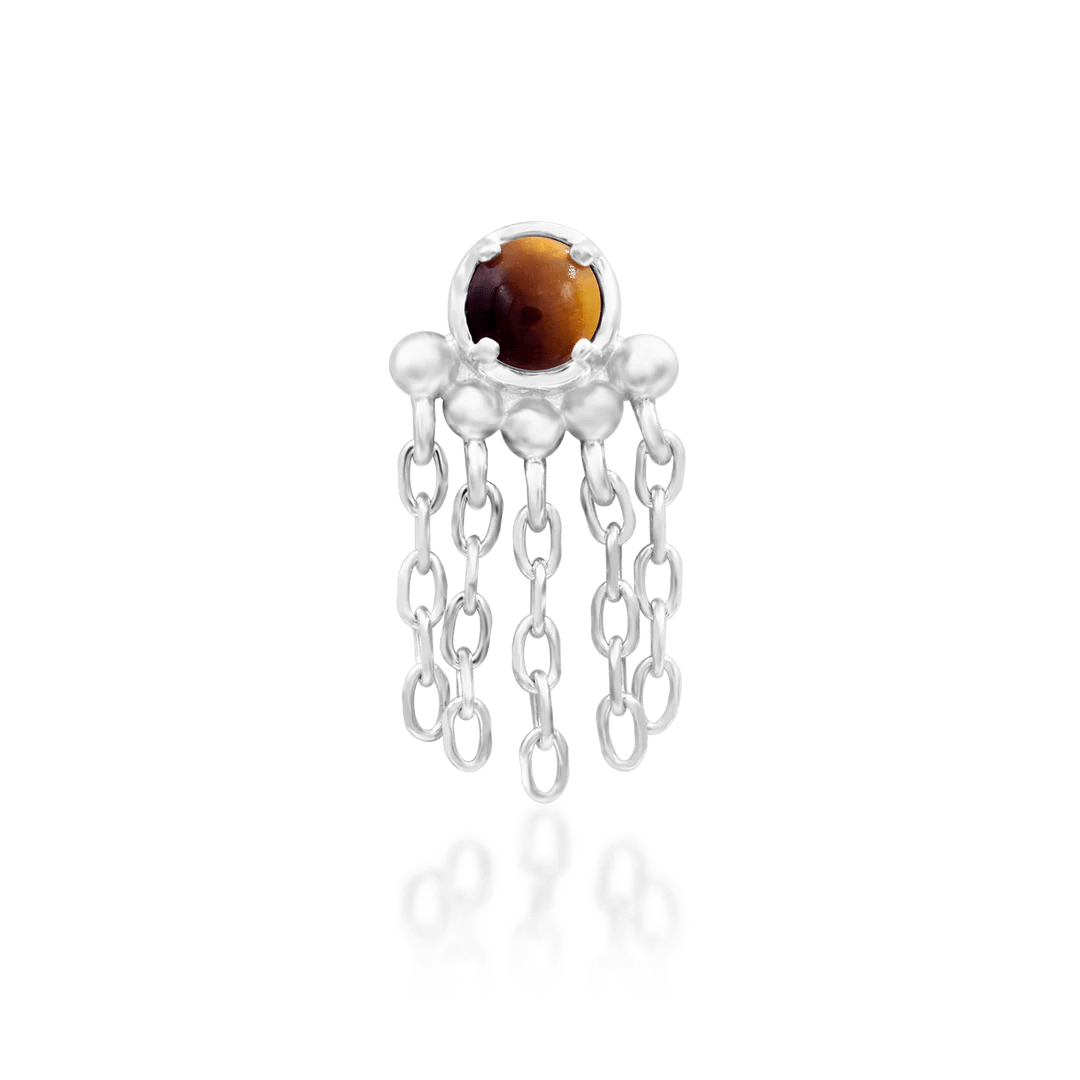 Rajah – Tiger Eye Regal Vertical – 14K Gold Threadless End - piercing - zone.com