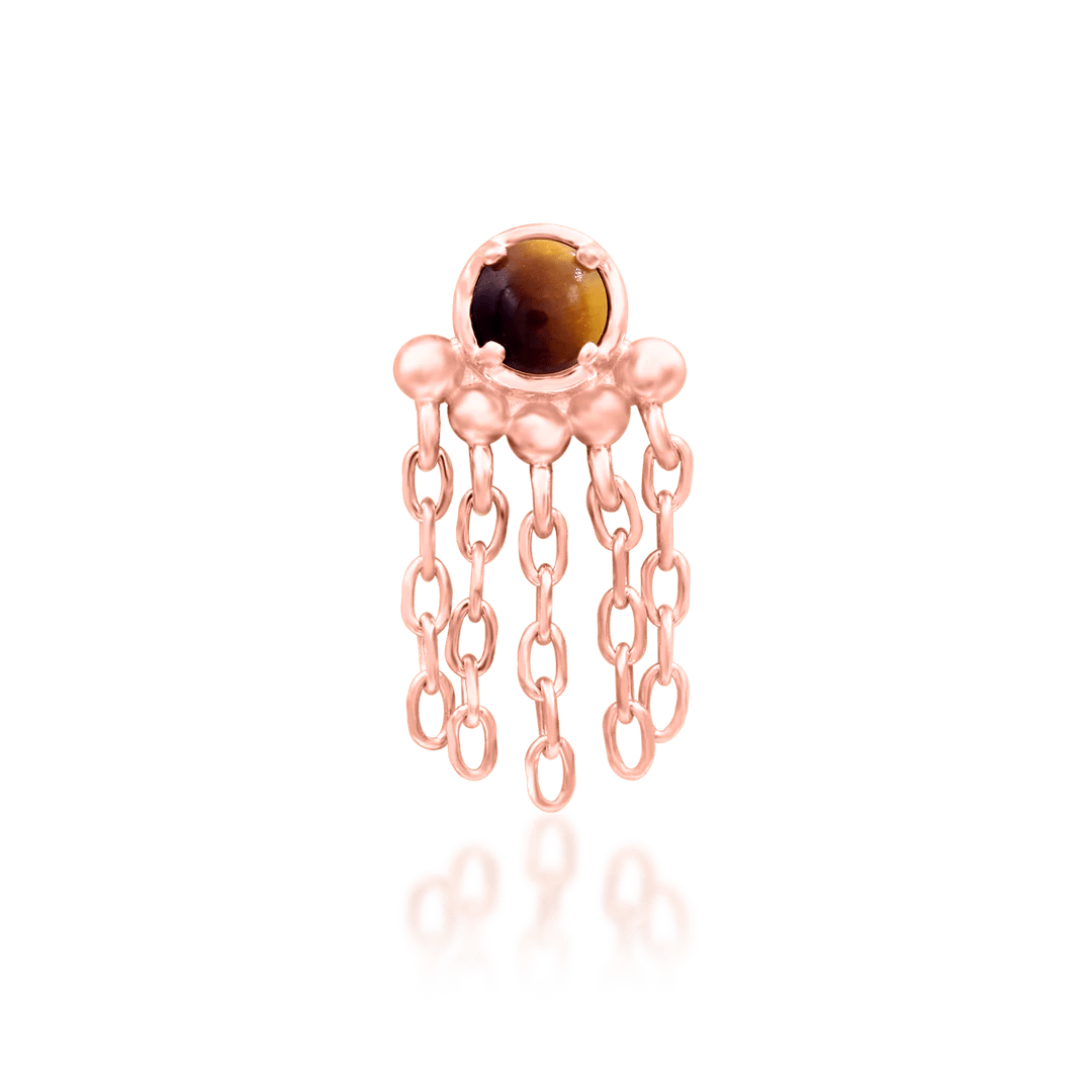 Rajah – Tiger Eye Regal Vertical – 14K Gold Threadless End - piercing - zone.com