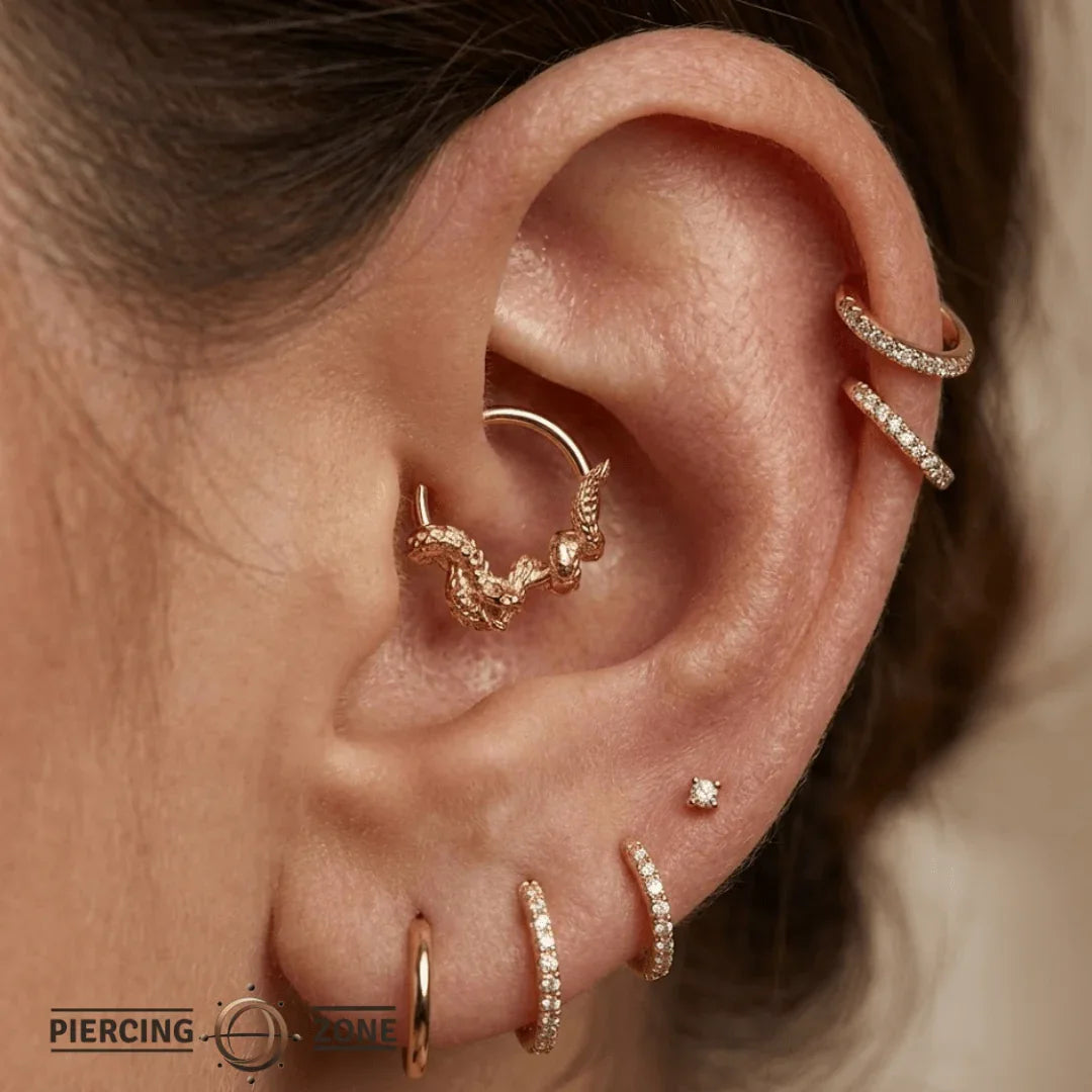 Rattlesnake Seamless Ring – 14K Gold Cup & Divot Design - piercing - zone.com