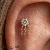 Rebel Rebel – Reverse - Set CZ with Chains – 14K Gold Threadless End - piercing - zone.com