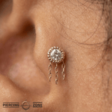 Rebel Rebel – Reverse - Set CZ with Chains – 14K Gold Threadless End - piercing - zone.com