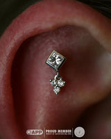 Reflection – Princess - Cut Diamond Vertical Accent – 14K Gold Threadless End - piercing - zone.com