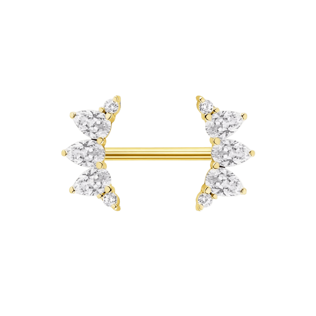 Reina Straight Barbell - 14K/18K Gold Gem Barbell - piercing - zone.com