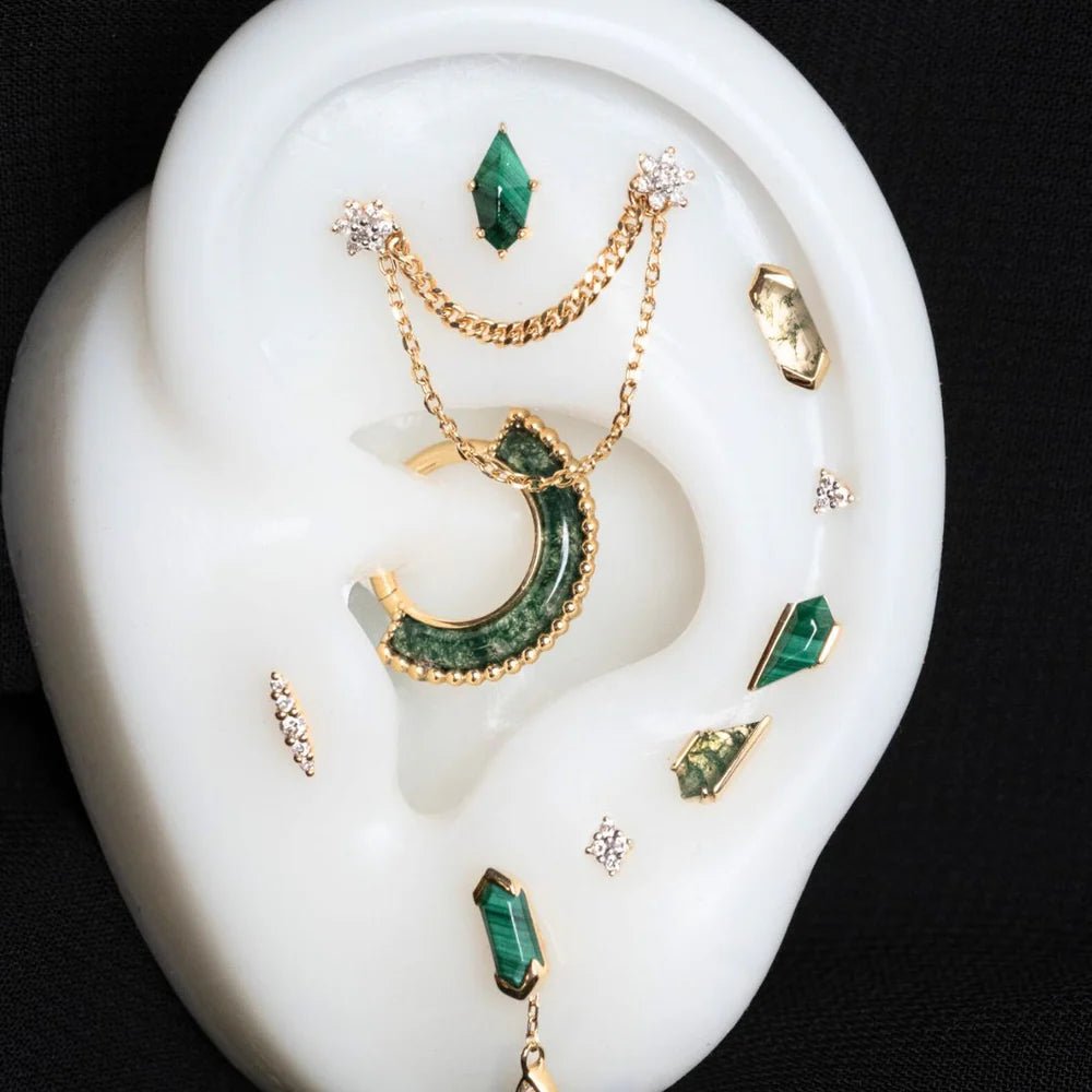 Reputation – Malachite – 14K Gold Threadless End - piercing - zone.com