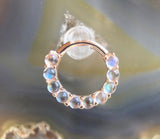 Revel – Rainbow Moonstone Arc – 14K Gold Clicker - piercing - zone.com
