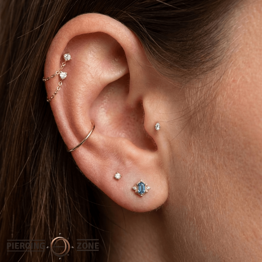Reyna – London Blue Topaz – 14K Gold Threadless End - piercing - zone.com