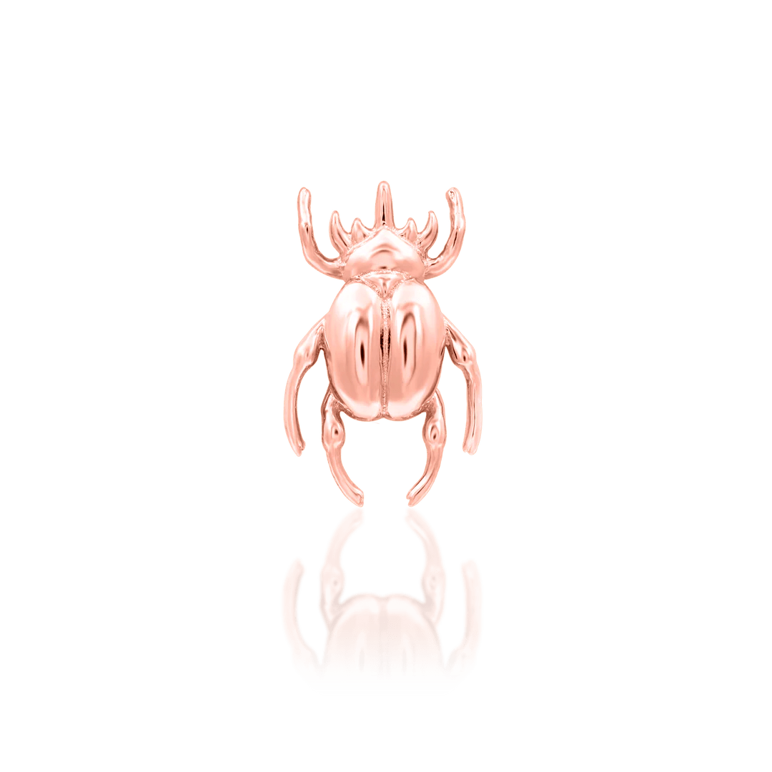 Rhino Beetle – Sculpted Insect Silhouette – 14K Gold Threadless End - piercing - zone.com