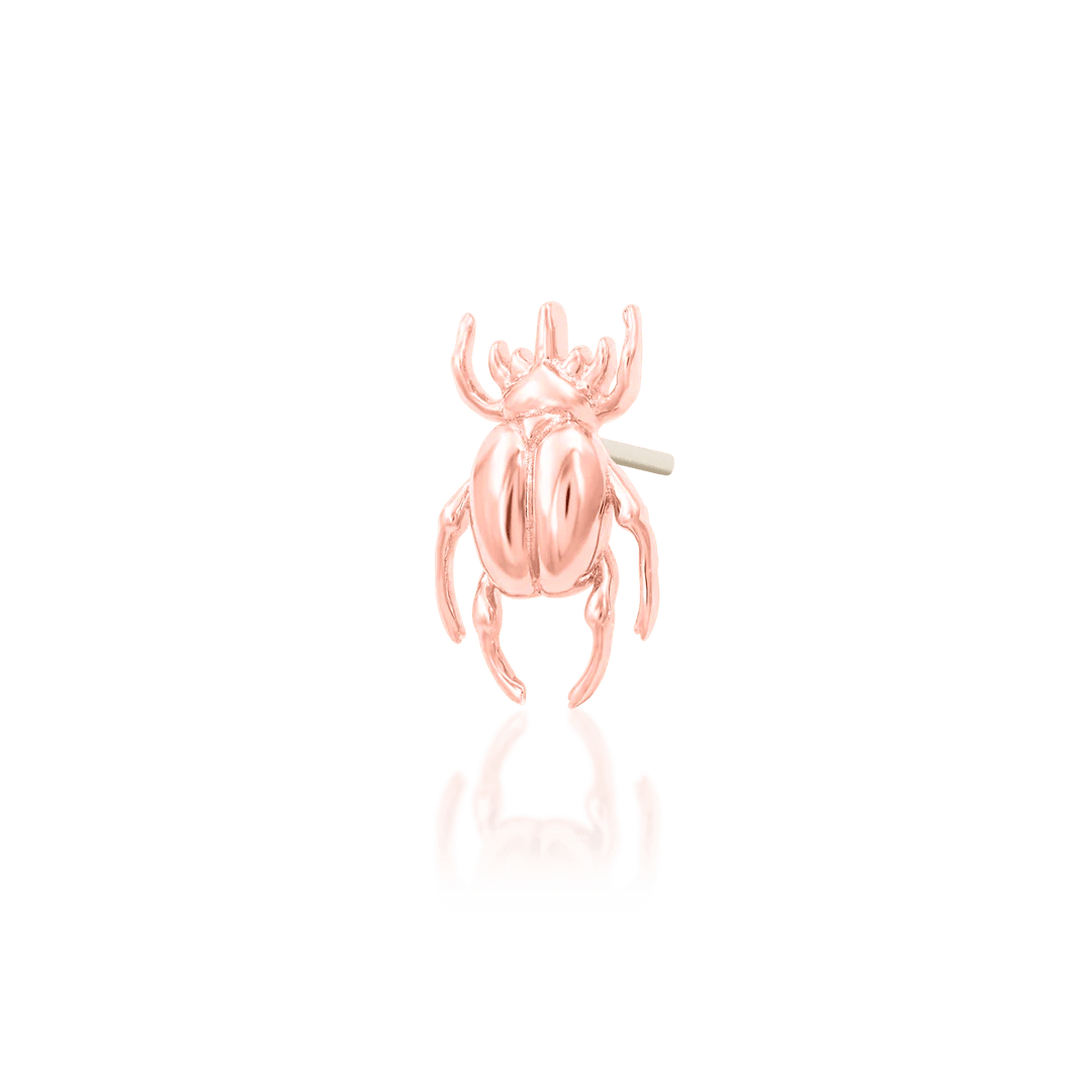 Rhino Beetle – Sculpted Insect Silhouette – 14K Gold Threadless End - piercing - zone.com
