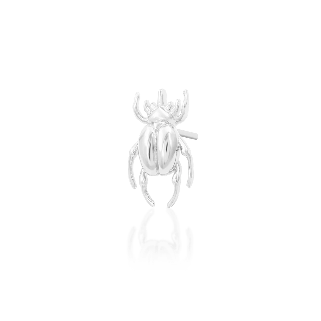 Rhino Beetle – Sculpted Insect Silhouette – 14K Gold Threadless End - piercing - zone.com