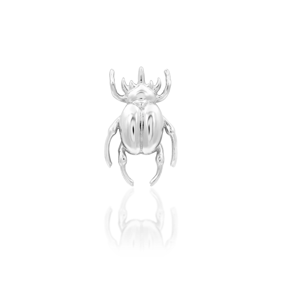 Rhino Beetle – Sculpted Insect Silhouette – 14K Gold Threadless End - piercing - zone.com