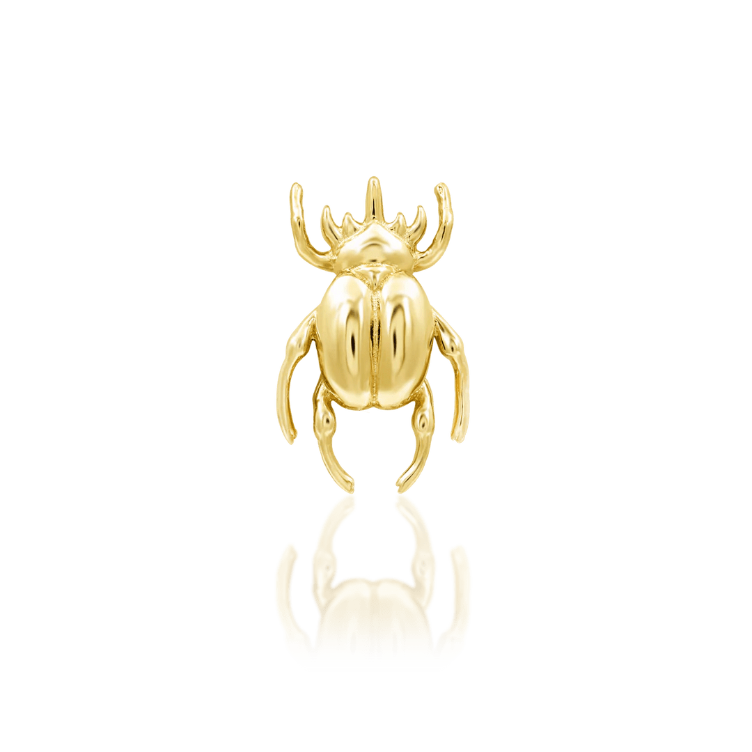 Rhino Beetle – Sculpted Insect Silhouette – 14K Gold Threadless End - piercing - zone.com