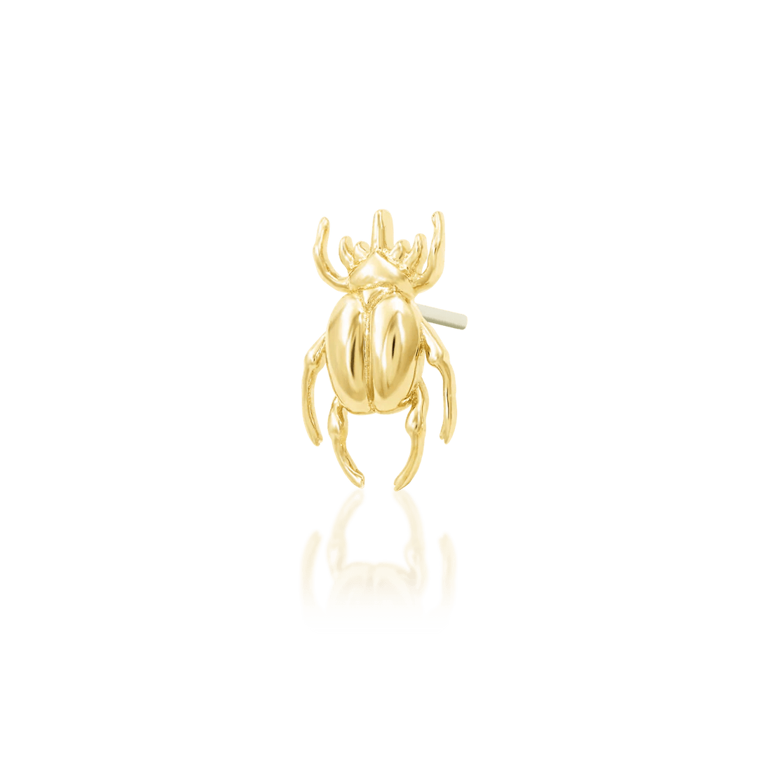 Rhino Beetle – Sculpted Insect Silhouette – 14K Gold Threadless End - piercing - zone.com