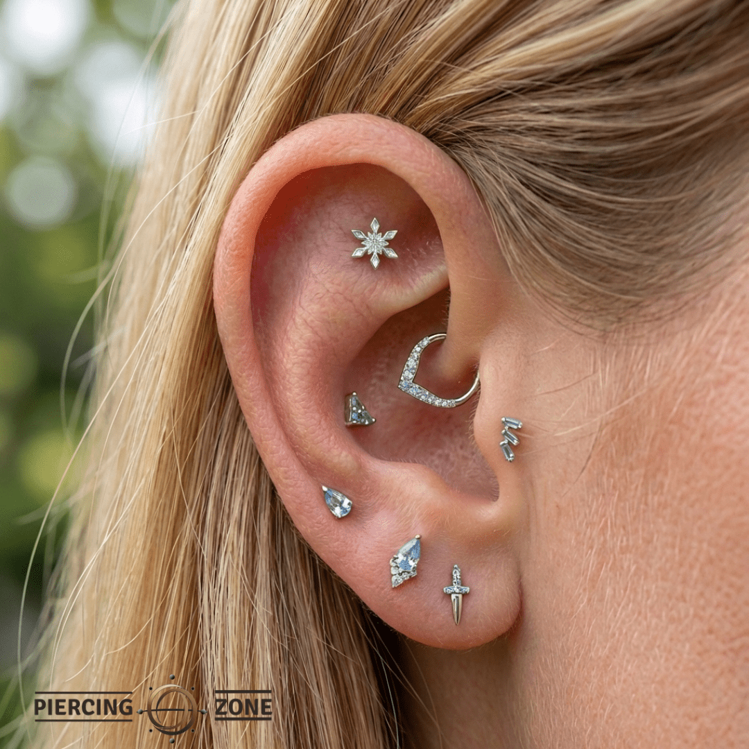 Rime Snowflake – 14K Gold Threadless/Threaded End - piercing - zone.com