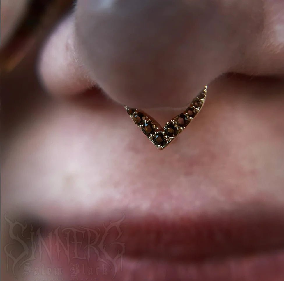 RISE + SHINE - SMOKEY QUARTZ - SOLID 14KT GOLD CLICKER piercing-zone.com
