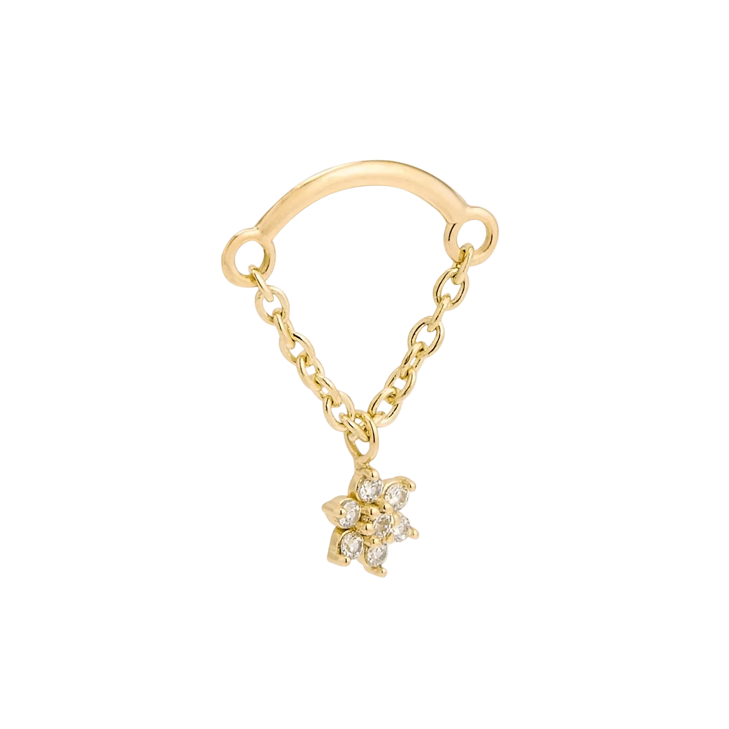 Rolo Bar with 7-Stone Flower - 14K Gold Threadless/Threaded