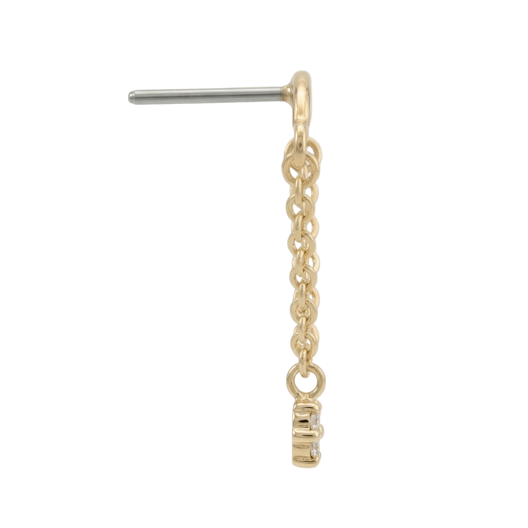 Rolo Bar with 3 - Stone Cluster - 14K Gold Threadless/Threaded - piercing - zone.com