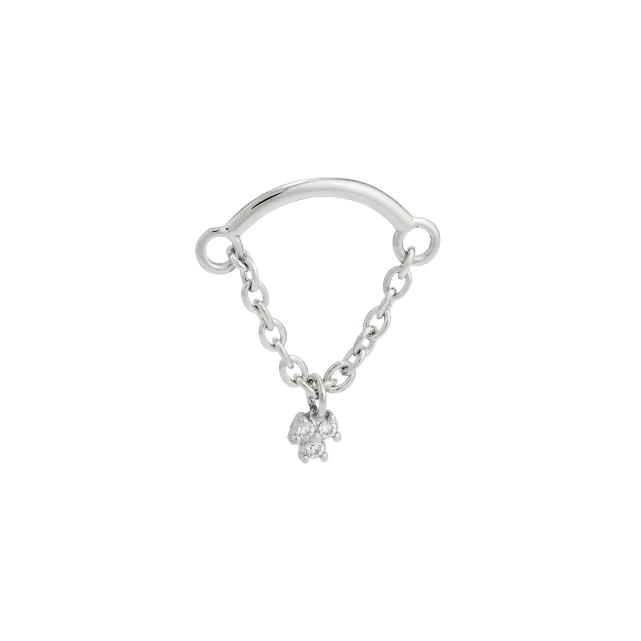 Rolo Bar with 3 - Stone Cluster - 14K Gold Threadless/Threaded - piercing - zone.com