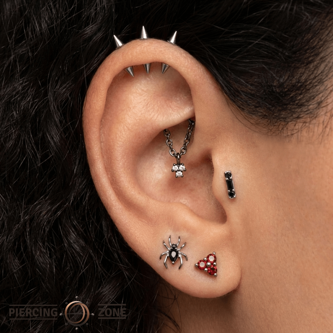Rolo Bar with 3 - Stone Cluster - 14K Gold Threadless/Threaded - piercing - zone.com