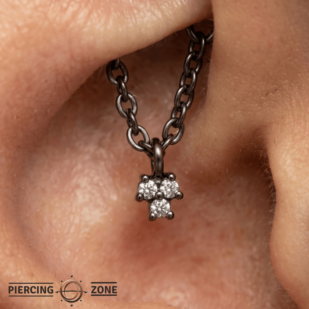 Rolo Bar with 3 - Stone Cluster - 14K Gold Threadless/Threaded - piercing - zone.com