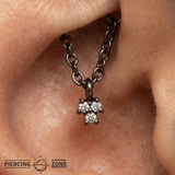 Rolo Bar with 3 - Stone Cluster - 14K Gold Threadless/Threaded - piercing - zone.com