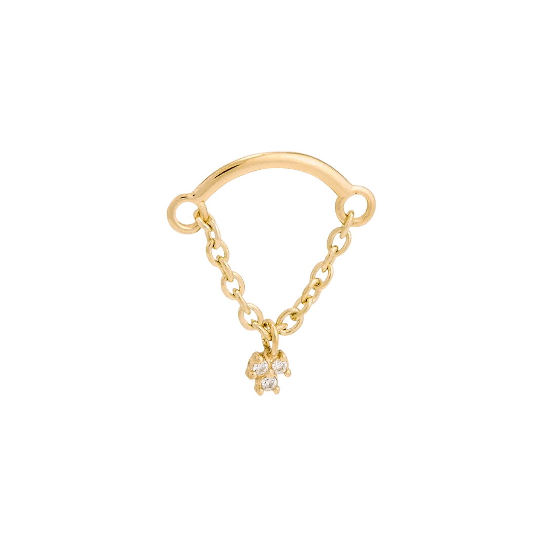 Rolo Bar with 3 - Stone Cluster - 14K Gold Threadless/Threaded - piercing - zone.com