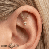 Rolo Bar with 3 - Stone Cluster - 14K Gold Threadless/Threaded - piercing - zone.com