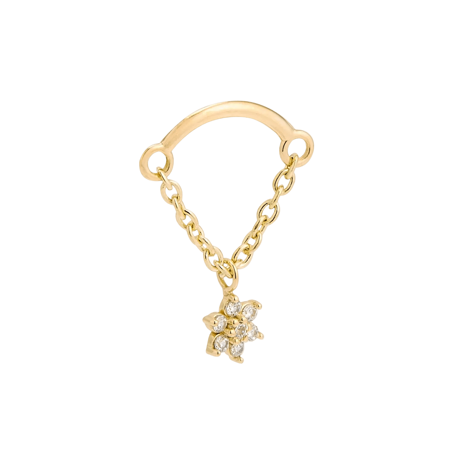 Rolo Bar with 7 - Stone Flower - 14K Gold Threadless/Threaded - piercing - zone.com