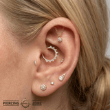 Rolo Bar with 7 - Stone Flower - 14K Gold Threadless/Threaded - piercing - zone.com