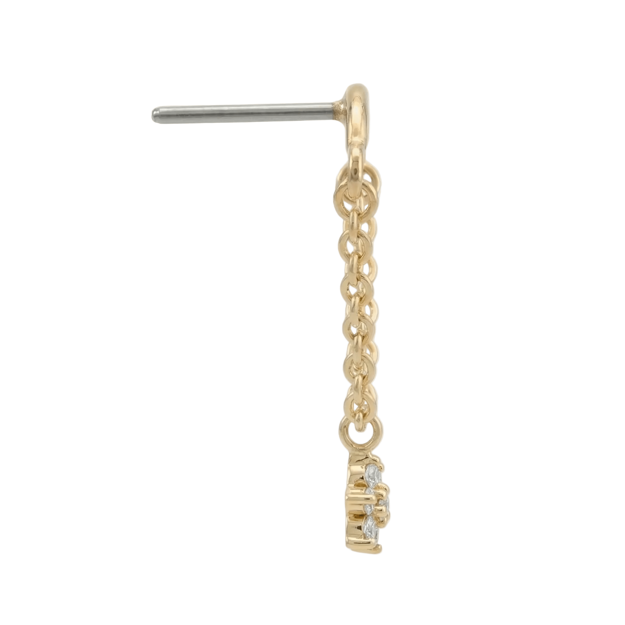 Rolo Bar with 7 - Stone Flower - 14K Gold Threadless/Threaded - piercing - zone.com