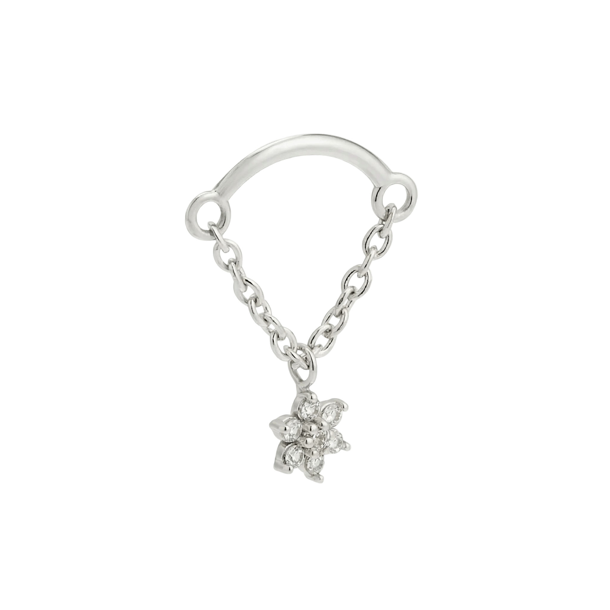 Rolo Bar with 7 - Stone Flower - 14K Gold Threadless/Threaded - piercing - zone.com