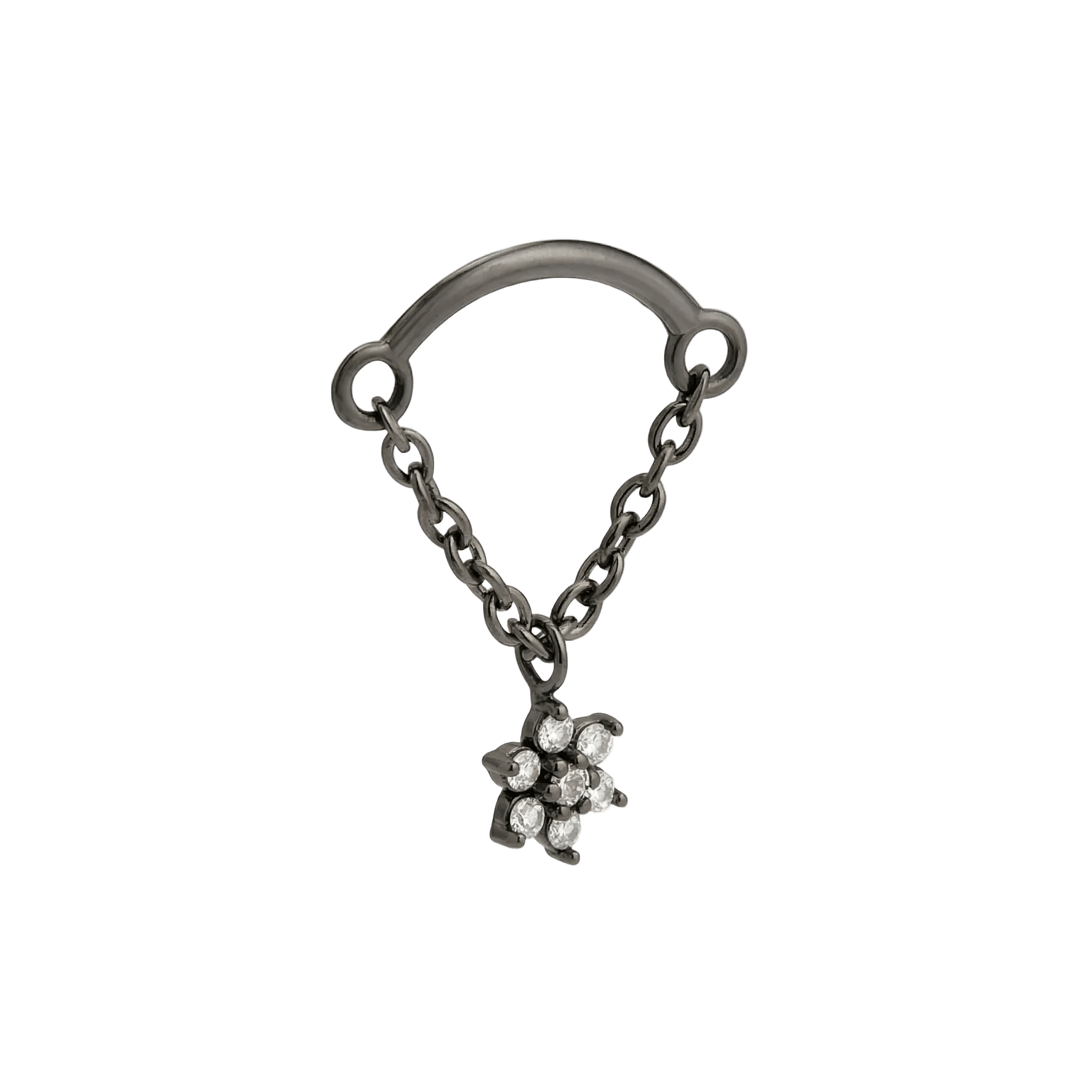 Rolo Bar with 7 - Stone Flower - 14K Gold Threadless/Threaded - piercing - zone.com