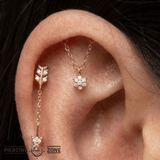 Rolo Bar with 7 - Stone Flower - 14K Gold Threadless/Threaded - piercing - zone.com