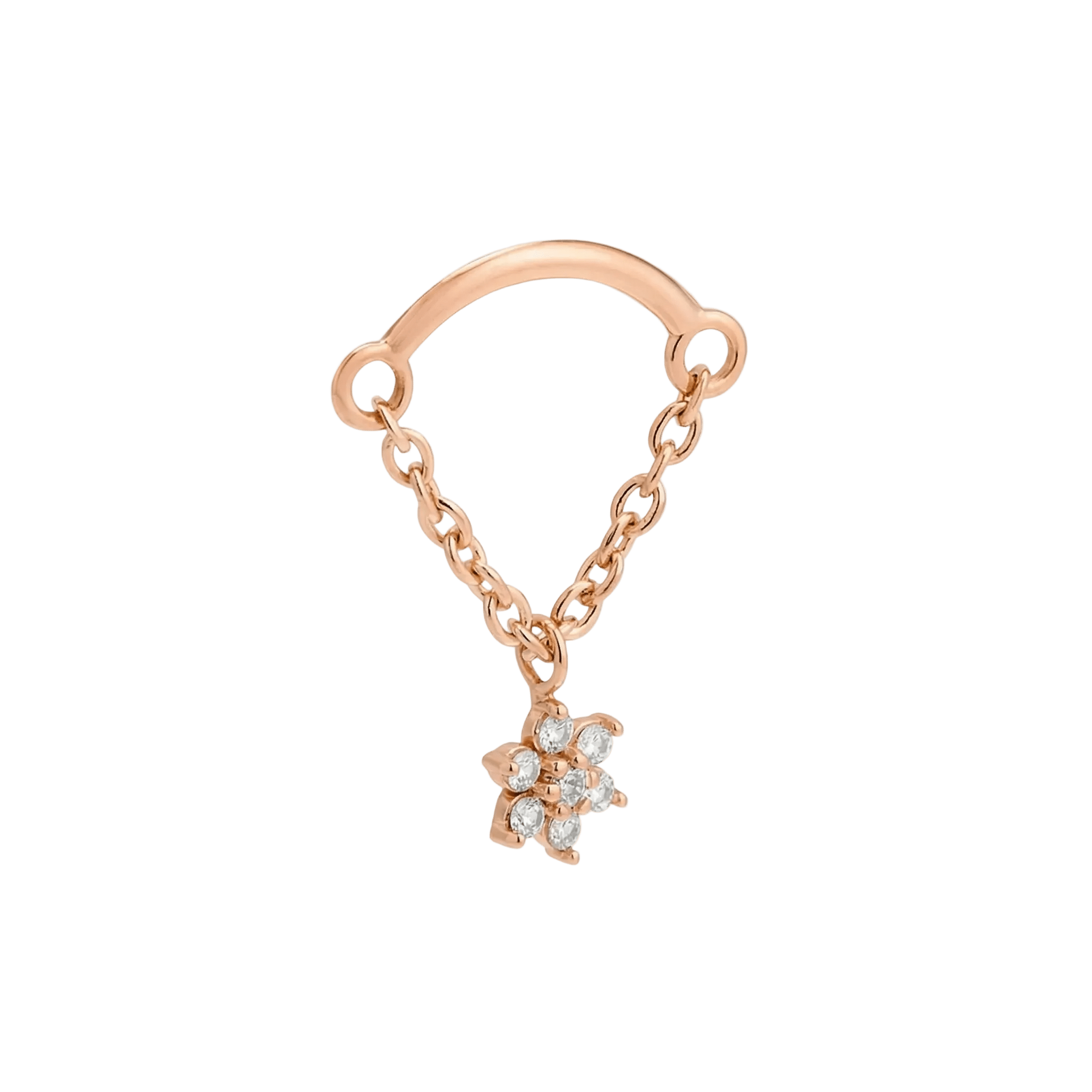 Rolo Bar with 7 - Stone Flower - 14K Gold Threadless/Threaded - piercing - zone.com