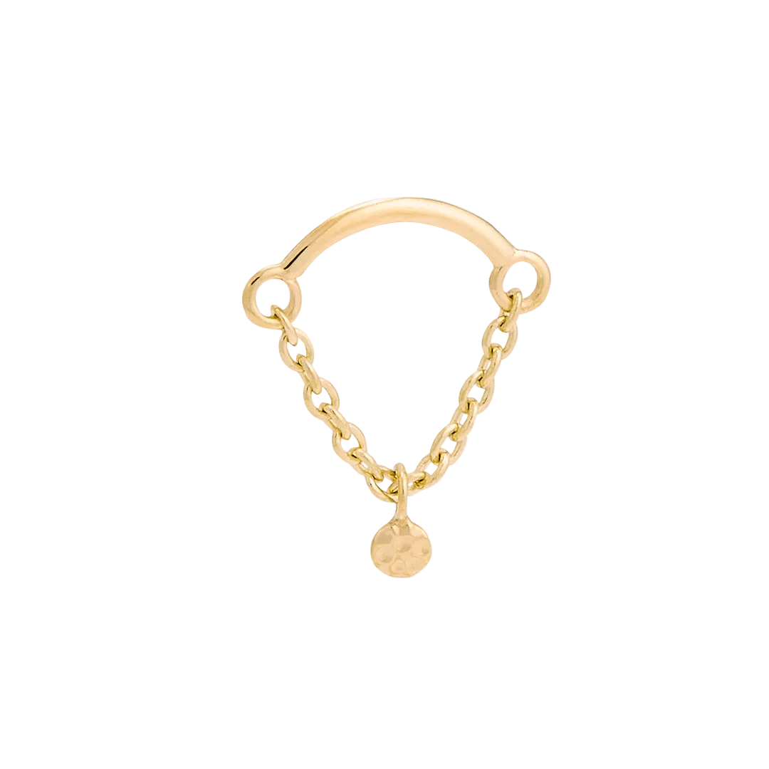 Rolo Bar with Hammered Disc - 14K Gold Threadless/Threaded - piercing - zone.com