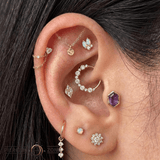 Rolo Bar with Hammered Disc - 14K Gold Threadless/Threaded - piercing - zone.com