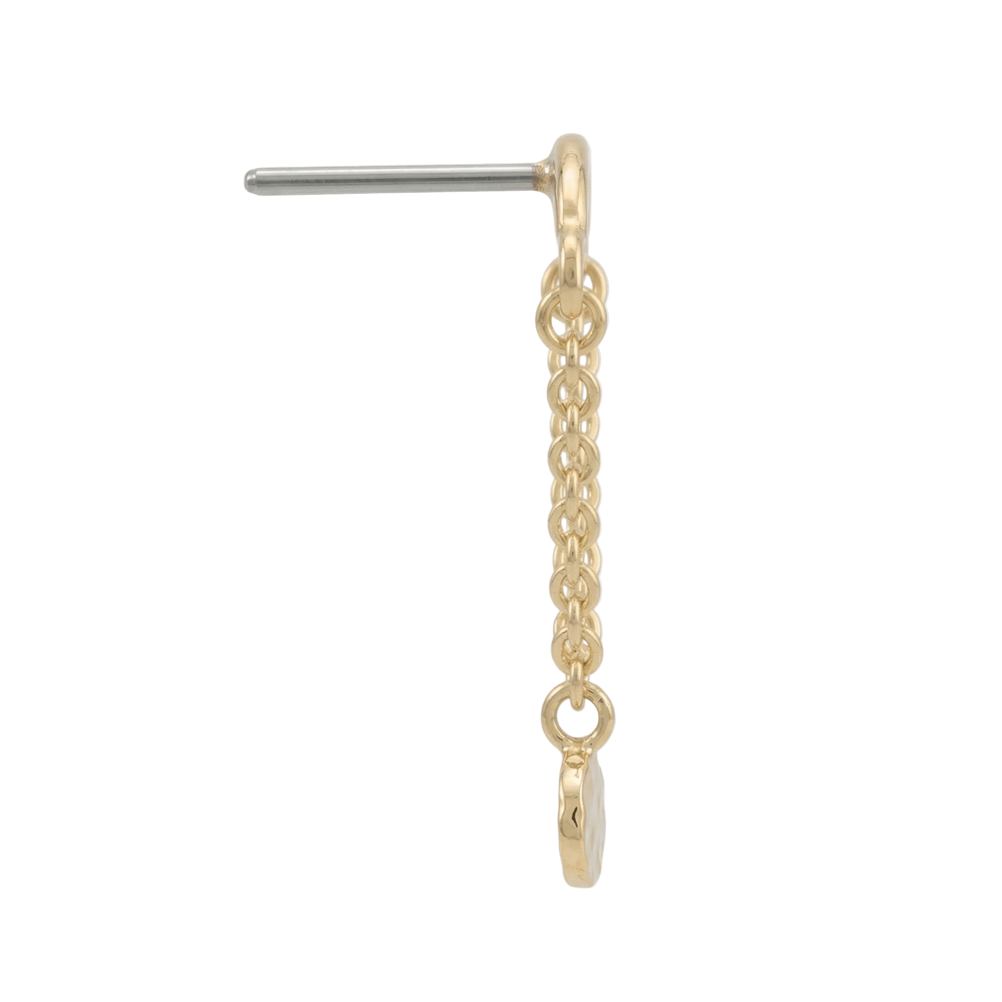 Rolo Bar with Hammered Disc - 14K Gold Threadless/Threaded - piercing - zone.com