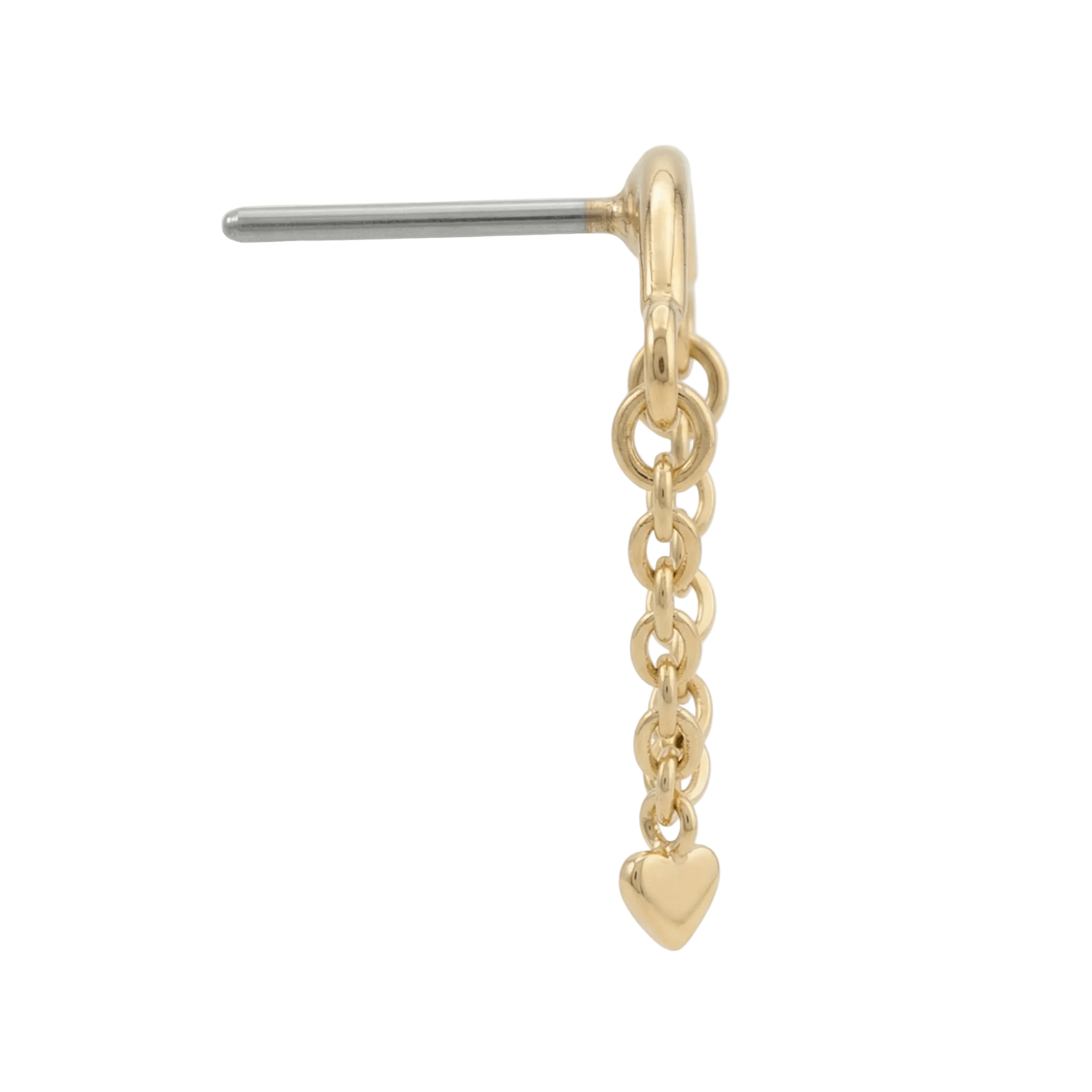 Rolo Bar with Heart - 14K Gold Threadless/Threaded - piercing - zone.com