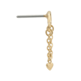 Rolo Bar with Heart - 14K Gold Threadless/Threaded - piercing - zone.com