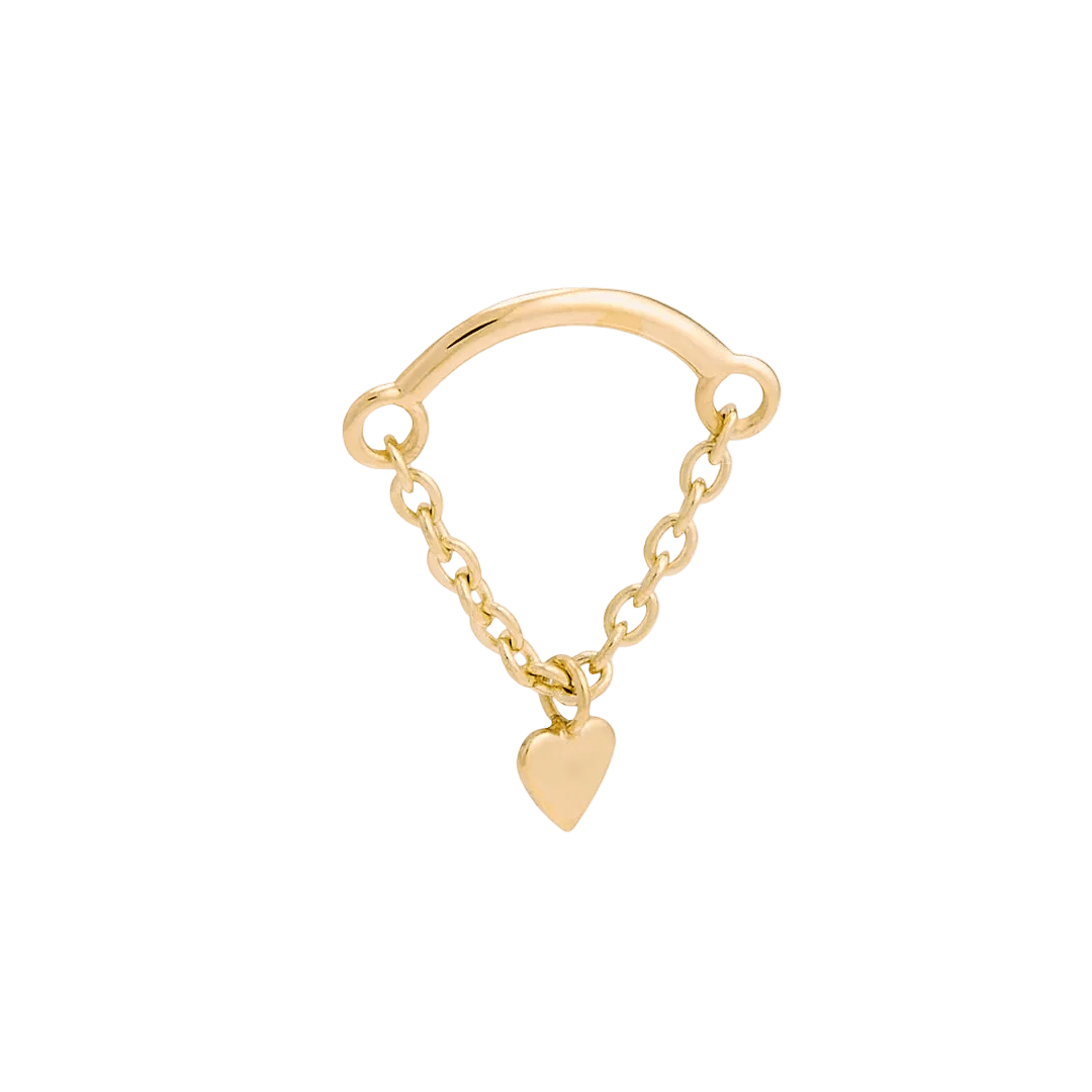 Rolo Bar with Heart - 14K Gold Threadless/Threaded - piercing - zone.com