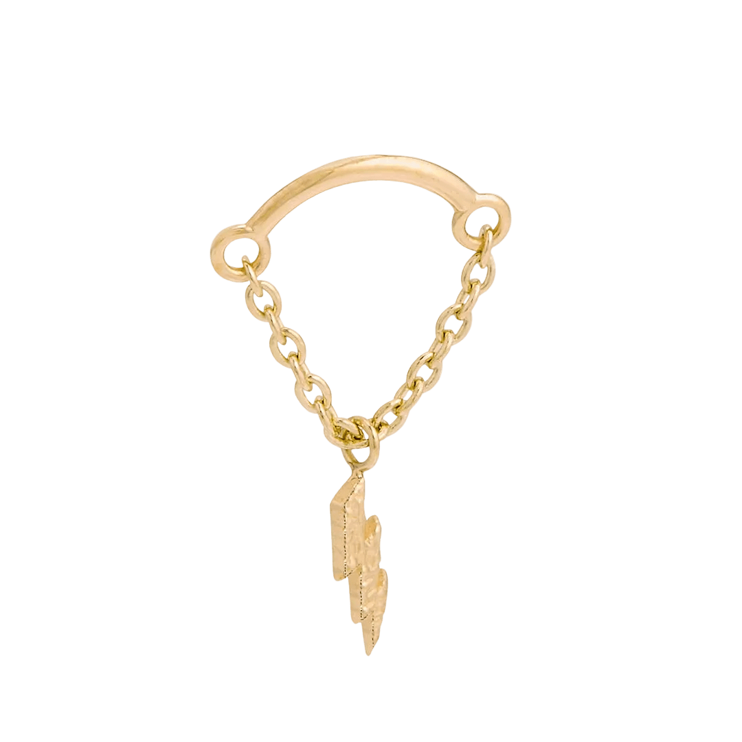 Rolo Bar with Lightning - 14K Gold Threadless/Threaded - piercing - zone.com
