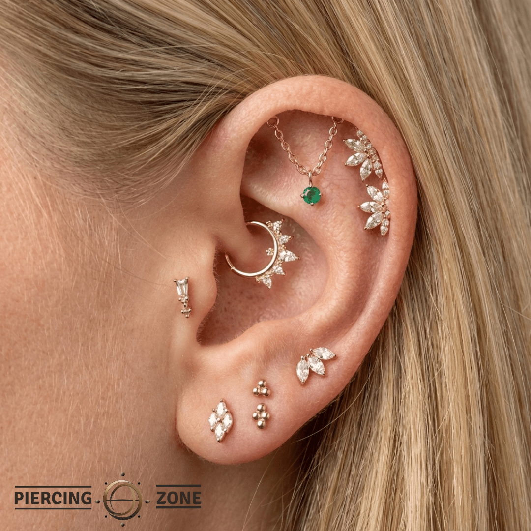 Rolo Bar with Prong Gem - 14K Gold Threadless/Threaded - piercing - zone.com