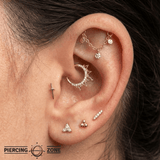 Rolo Bar with Triple Hammered Discs - 14K Gold Threadless/Threaded - piercing - zone.com