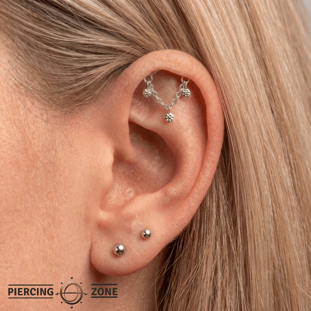 Rolo Bar with Triple Hammered Discs - 14K Gold Threadless/Threaded - piercing - zone.com